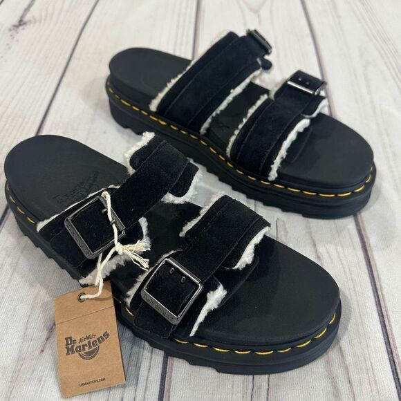 Dr Martens Myles Suede & Sherpa Platform Sandals Warmwair Mens 10 Womens 11 NEW‎